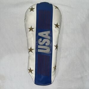 USA Driver Head Cover Red White Blue w/ Gold Stars Embroidered S. Leather Maxfli